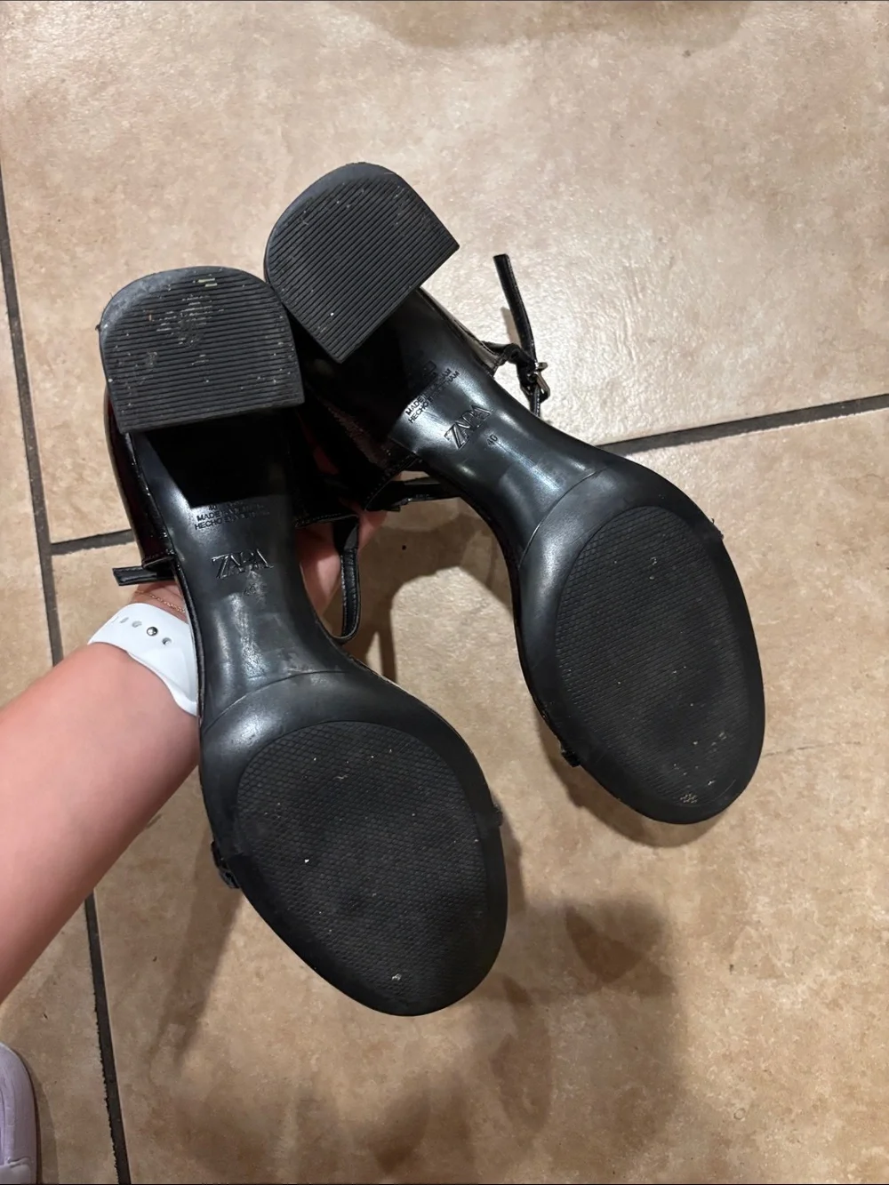 Zara Black Patent Leather Ankle Buckle Heeled Sandals - Picture 6 of 6